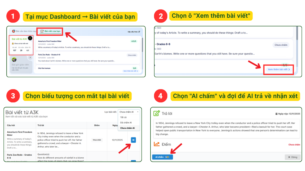 Làm sao để sử dụng Dịch vụ chấm chữa bài viết bằng AI?